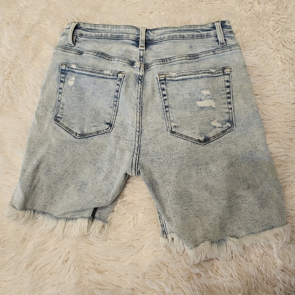 Blue Distressed Jean Shorts with Frayed Hem - Picture 2 of 4